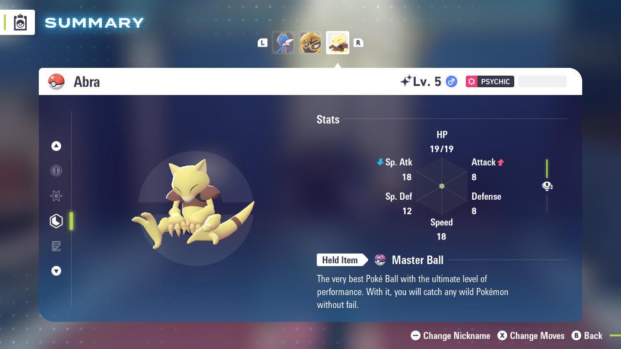 Foto de la carta Pokémon Shiny ABRA Pokémon Legends ZA 6IV Competitivo Listo para la Batalla