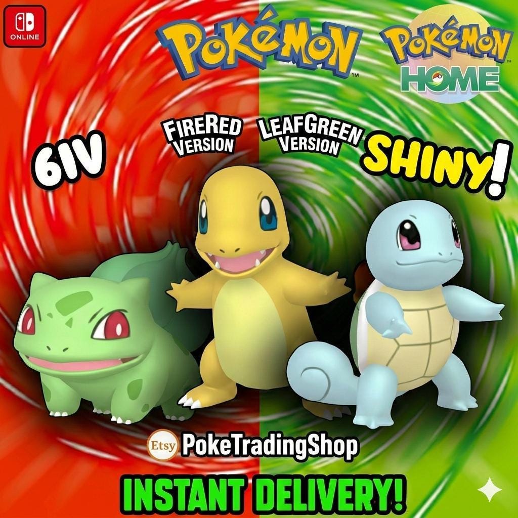Pokémon FIRERED LEAFGREEN Authentic STARTERS Shiny Charmander Squirtle Bulbasaur Pokemon Home Transfer Switch 2 30th Anniversary Bundle Pokémon card photo