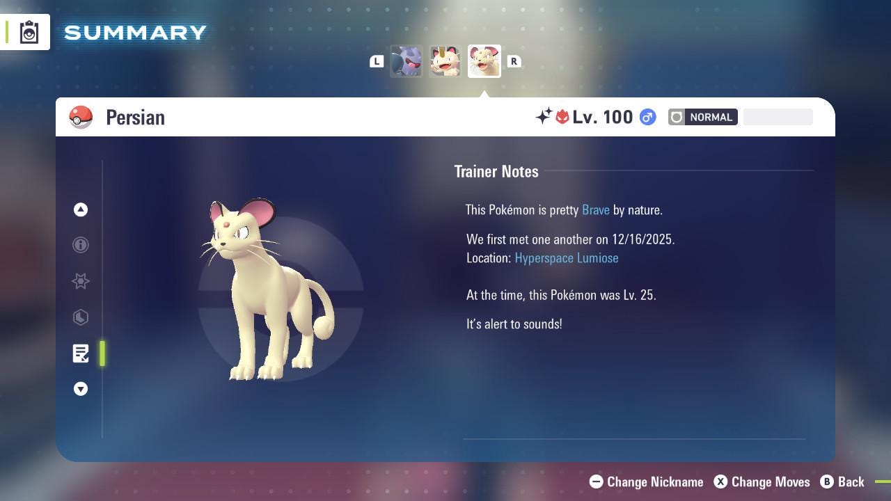 Foto de la carta Pokémon Shiny Alpha Persian Pokemon Legends Za Mega Dimensión DLC 6IV Competitivo Listo para la Batalla 5