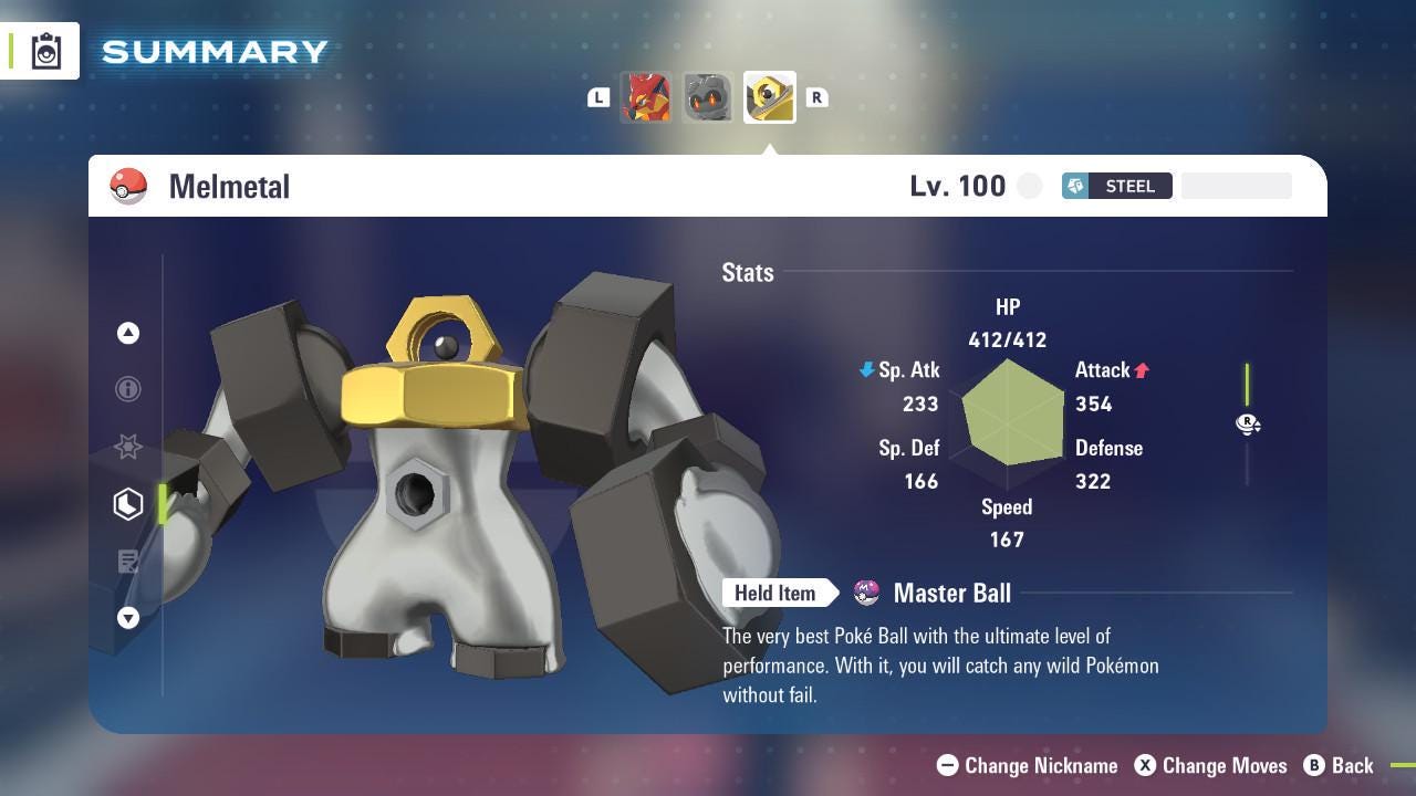 Foto de la carta Pokémon No Shiny 6IV Melmetal Pokémon Legends ZA Mega Dimension DLC 6IV Listo para la Batalla Competitiva 2