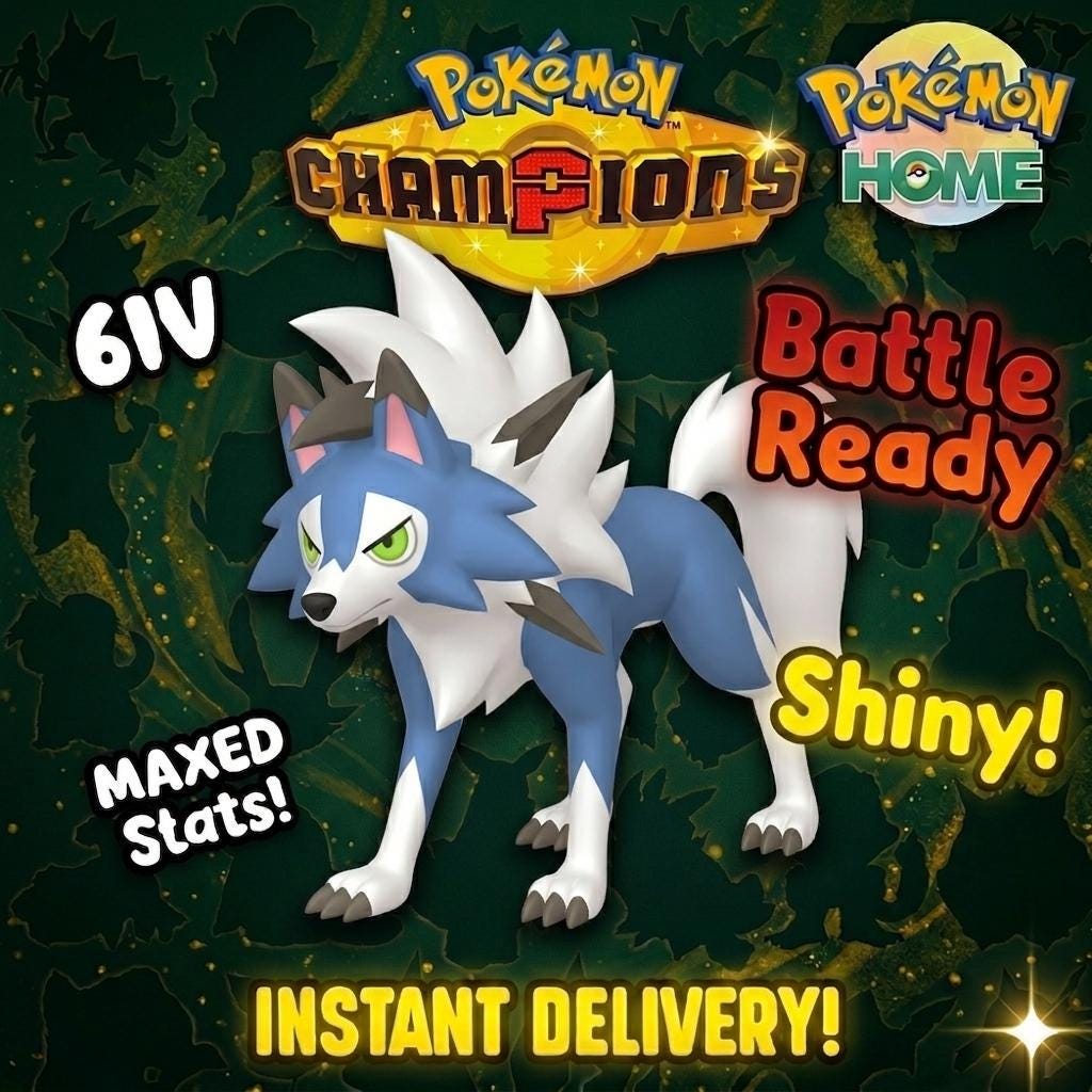 Shiny Lycanroc Midday Form Pokémon Champions 6IV Competitive Battle Ready – Champions Pokémon card photo