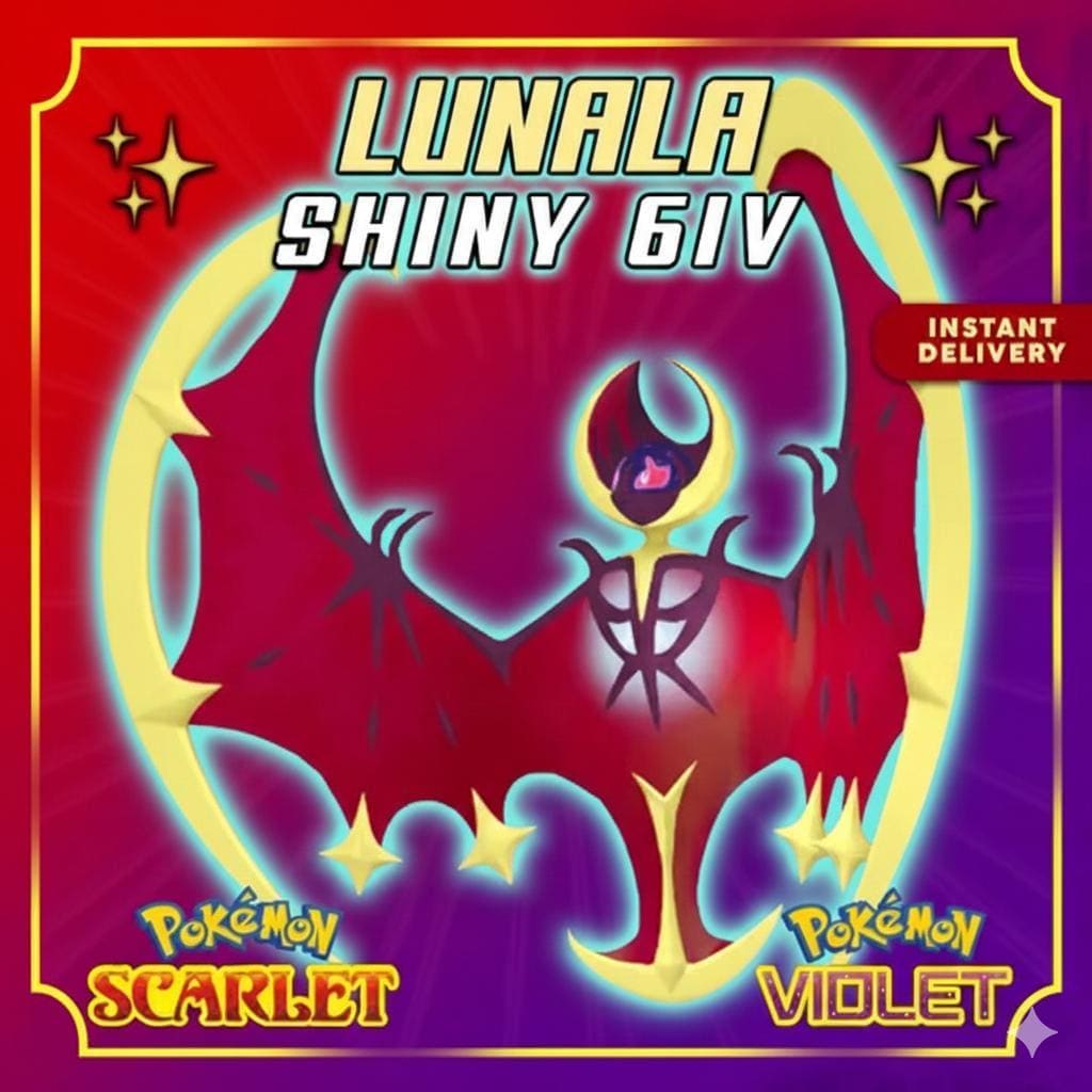 Shiny LUNALA Pokémon Scarlet and Violet 6IV Competitive Battle Ready – Scarlet & Violet Pokémon card photo