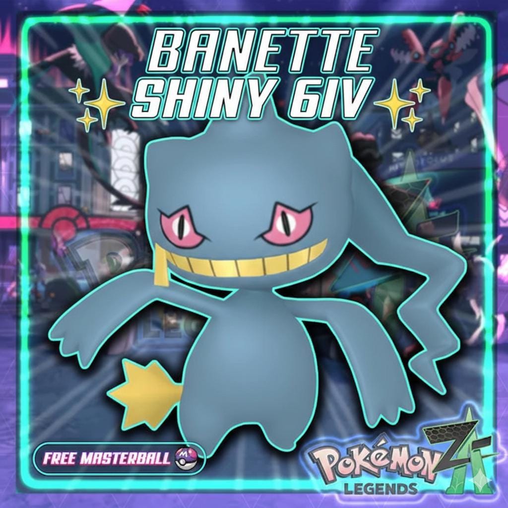 Shiny BANETTE Pokémon Legends ZA 6IV Competitive Battle Ready – Pokémon Legends Z-A Pokémon card photo