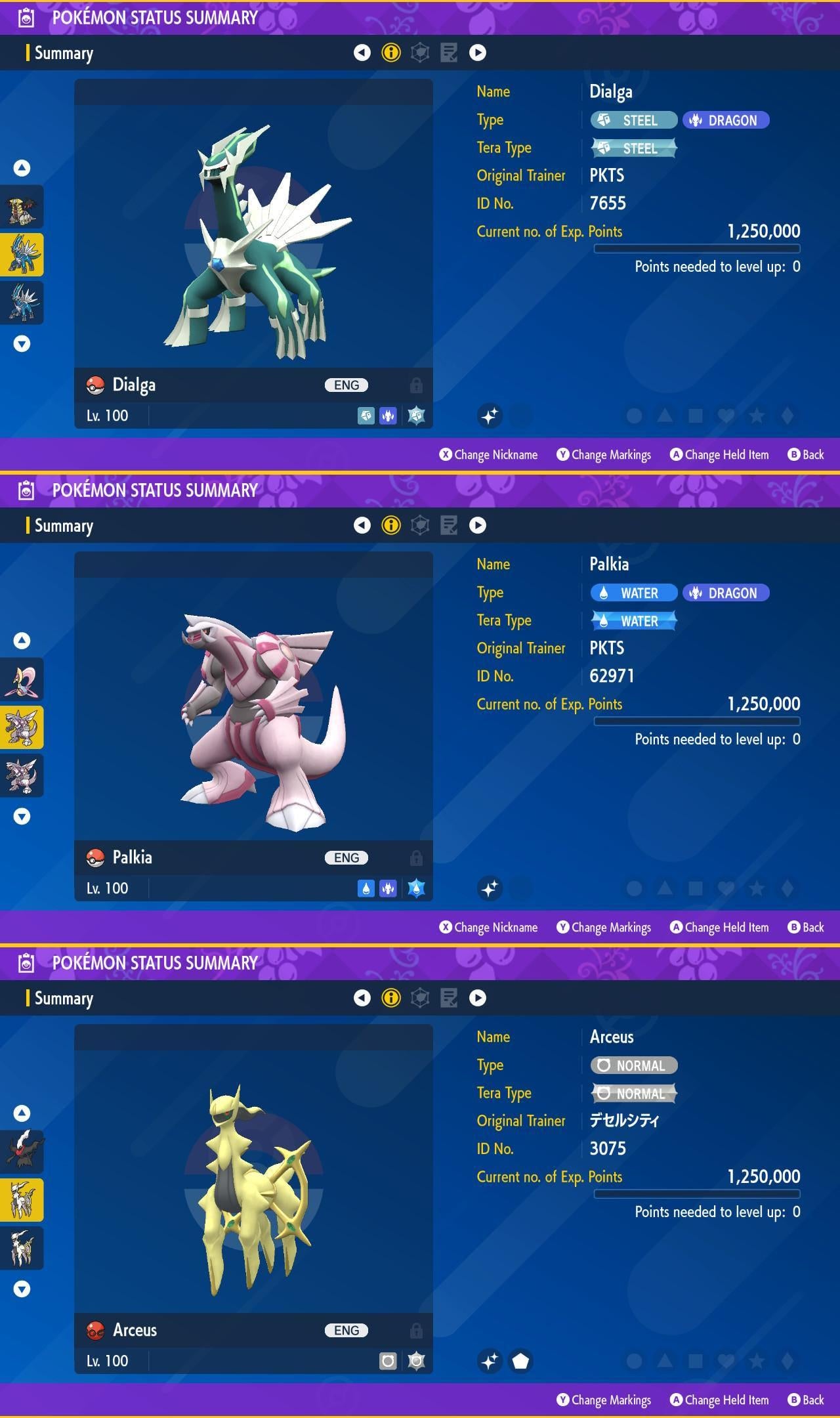 SHINY Dialga, Palkia, Arceus Bundle Pack 6IV EV Pokémon Scarlet and Violet 6IV Competitive Battle Ready Pokémon card photo 2