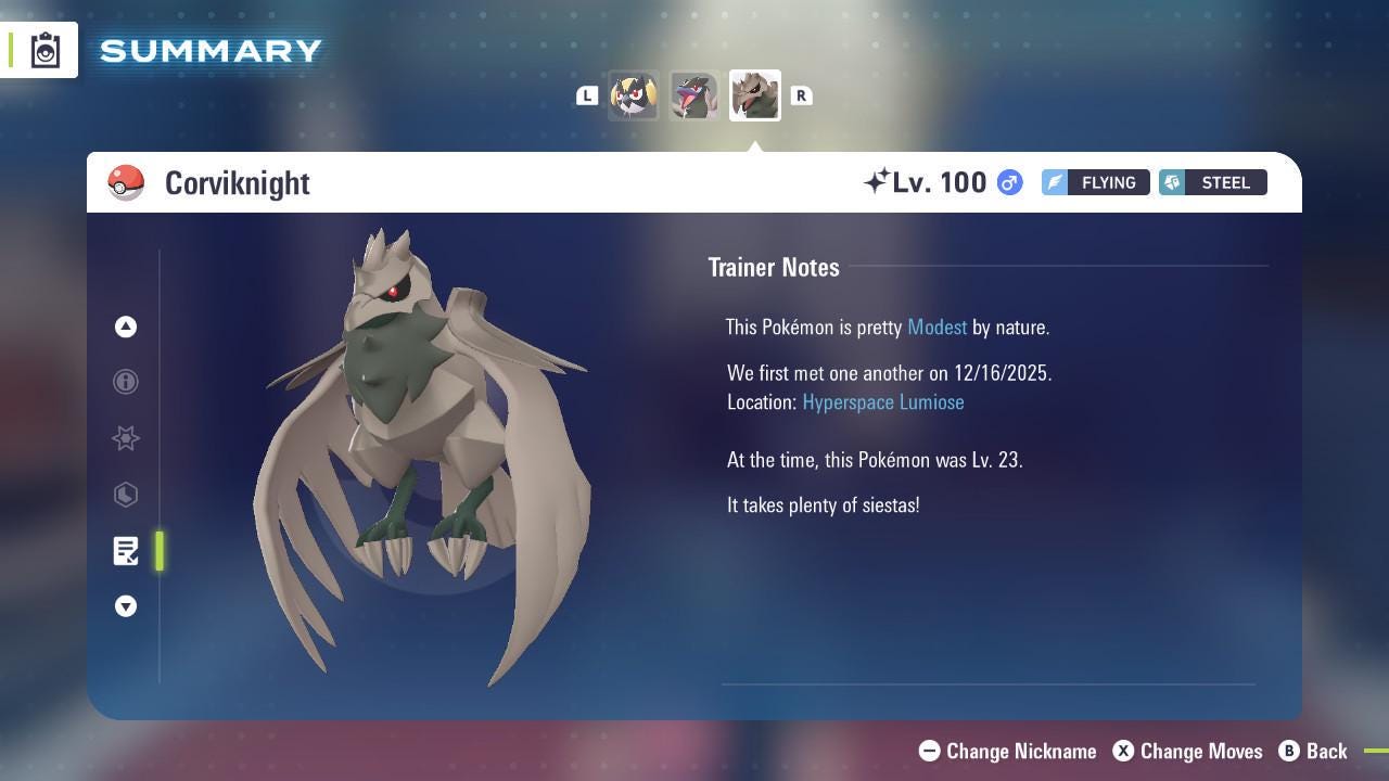 Фото покемона Shiny Corviknight Pokémon Legends ZA Mega Dimension DLC 6IV Готовый к соревновательным боям 4