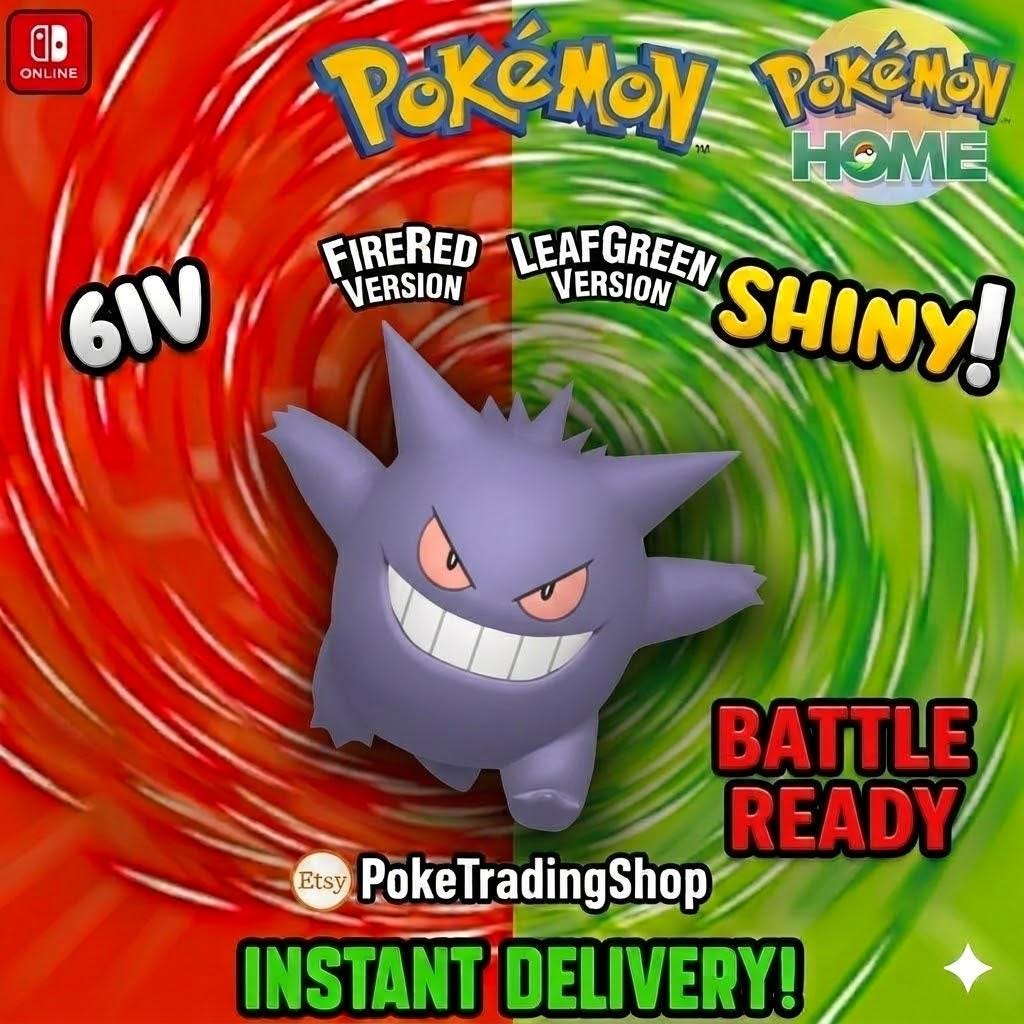 Foto de la carta Pokémon GENGAR VARIOCROMÁTICO Pokémon Rojo Fuego Verde Hoja 6IV Competitivo Listo para la Batalla