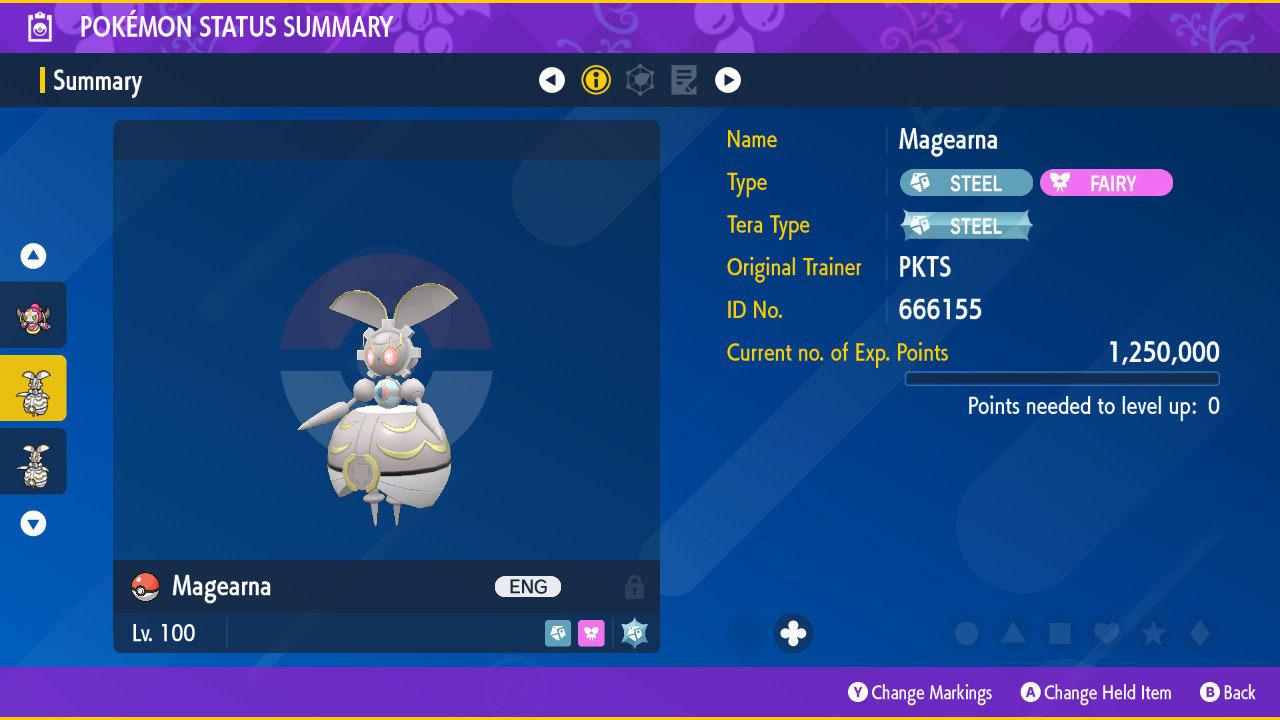 Foto de la carta Pokémon Non Shiny MAGEARNA Pokémon Escarlata y Púrpura 6IV Pokémon No Competitivo Listo para el Combate Shiny Gratis Switch 2