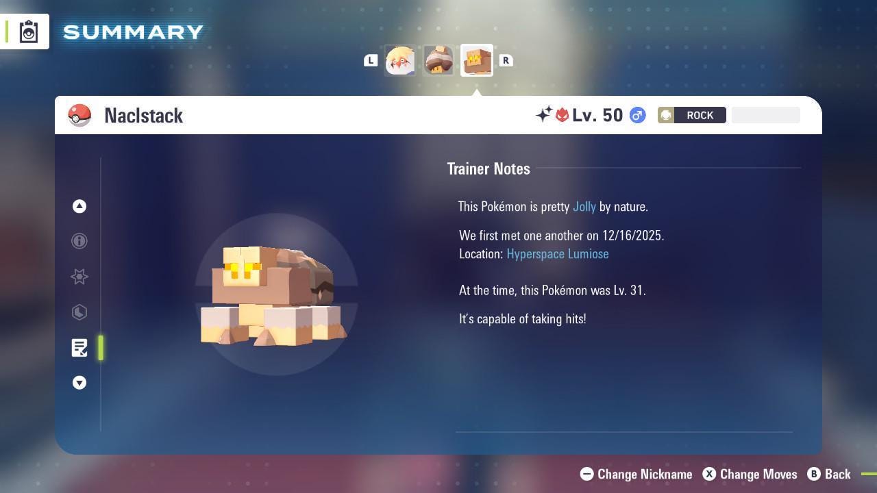 Foto de la carta Pokémon Shiny Alpha Naclstack Pokémon Legends ZA Mega Dimension DLC 6IV Listo para el Combate Competitivo 4