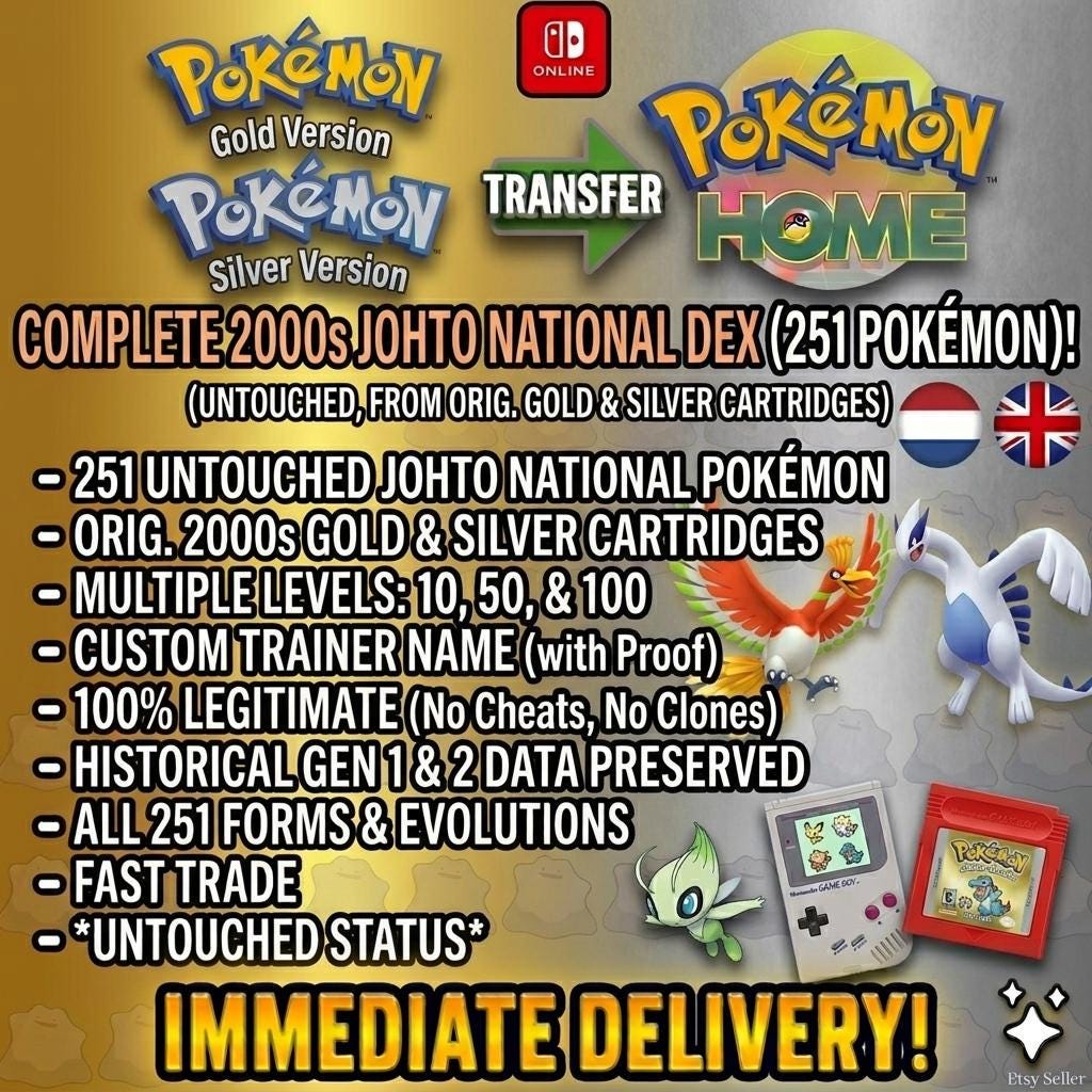 SHINY POKEMON BUNDLE Authentic Gold Silver Pokedex 264 Untouched Pokemon Home Transfer Custom Ot 2000s Cartridges 30th Anniversary – Complete Pokédex Sets Pokémon card photo