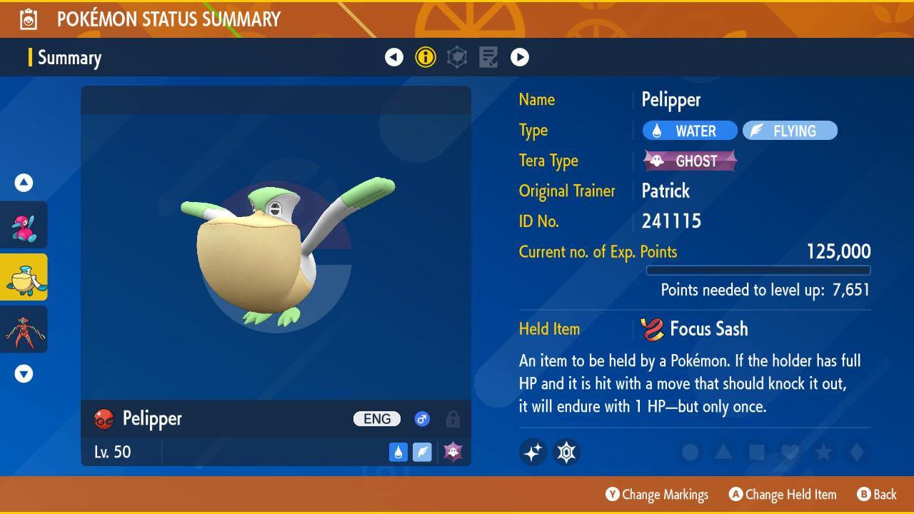 Pokemon Scarlet and Violet Shiny 6IV Event Patrick Connors Pelipper 6IV Competitive Battle Ready – Exclusive Event Pokémon Pokémon card photo