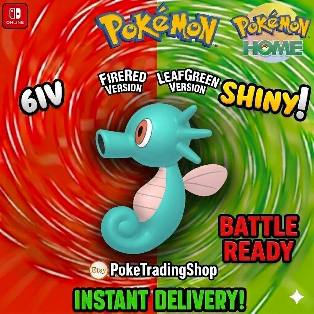 Foto de la carta Pokémon HORSEA VARIOCROMÁTICO Pokémon Rojo Fuego Verde Hoja 6IV Competitivo Listo para la Batalla