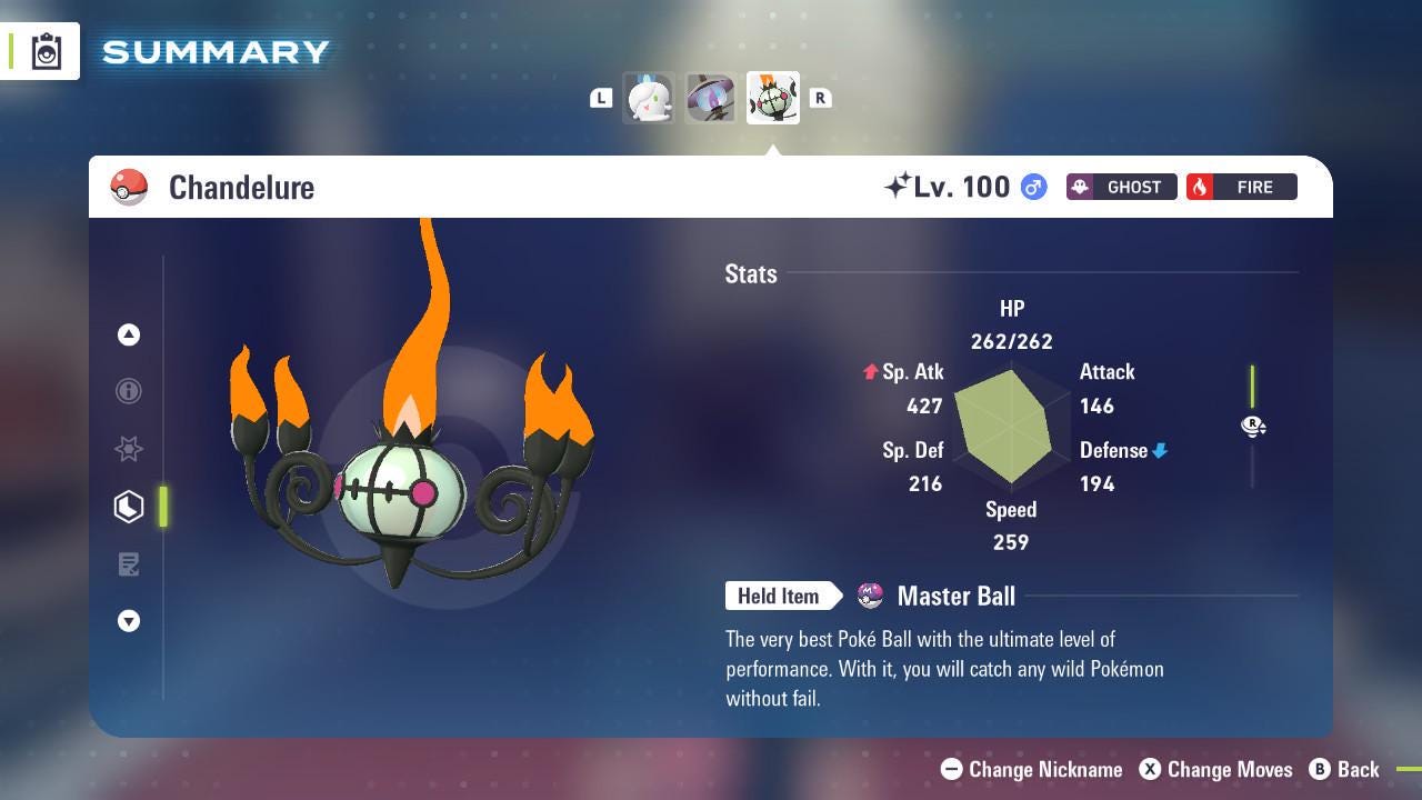 Foto de la carta Pokémon Shiny CHANDELURE Pokémon Legends ZA 6IV Competitivo Listo para la Batalla 2