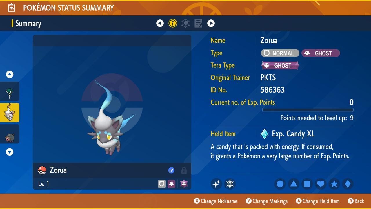 Foto de la carta Pokémon Shiny ZORUA de Hisui Pokémon Escarlata Púrpura 6IV Listo para el Combate Competitivo 2