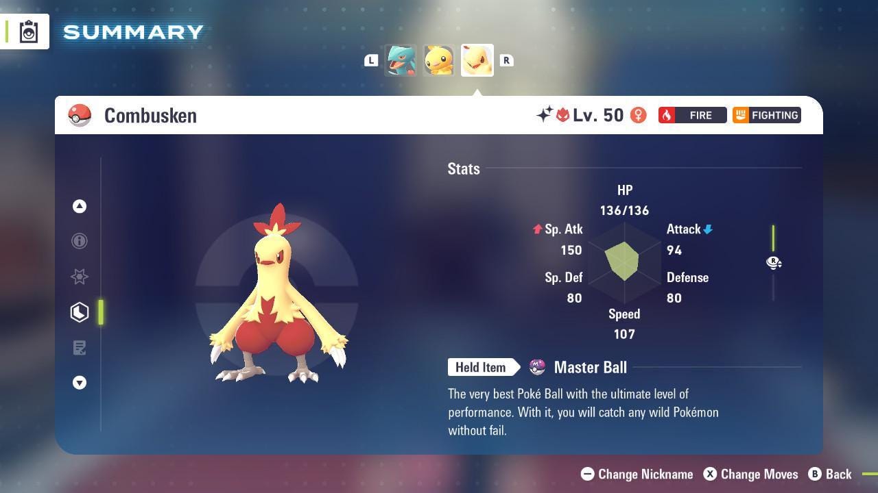 Foto de la carta Pokémon Shiny Alpha Combusken Pokémon Legends ZA 6IV Listo para la Batalla Competitiva