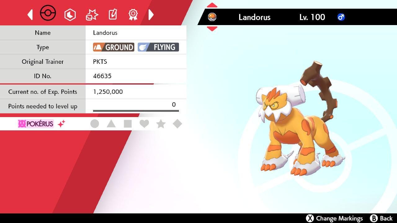 Foto de la carta Pokémon LANDORUS Forma Tótem Shiny Pokémon Espada y Escudo 6IV Pokemon Competitivo Listo para la Batalla + EVs Shiny Gratis