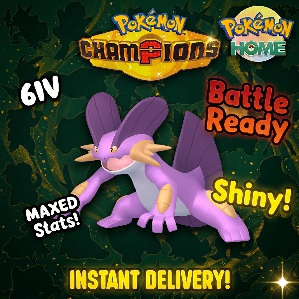 Shiny Swampert Pokémon Champions 6IV Competitive Battle Ready Pokémon card photo