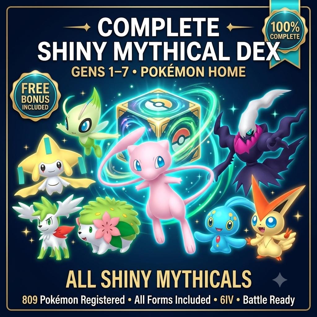 Shiny Mythical Pokemon Trade Service, Gen 1-7 Complete Dex, 6IV Battle Ready, Scarlet Violet Sword Shield, Legends Arceus Let's Go BDSP – Legends Arceus Pokémon card photo