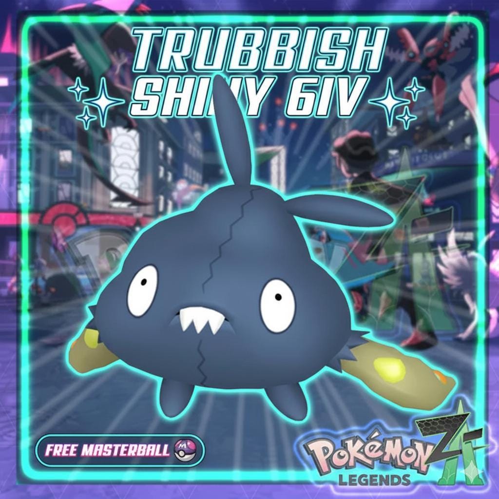 Foto de la carta Pokémon Trubbish variocolor de Pokémon Legends ZA 6IV competitivo listo para la batalla