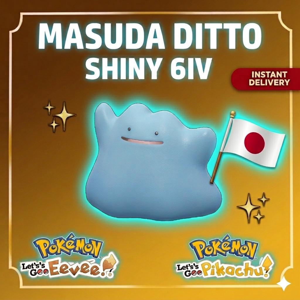SHINY 6IV DITTO Modest Japanese Masuda Pokemon Pokémon Lets Go Pikachu and Lets Go Eevee 6IV Shiny Ditto Breeding Pokémon Perfect IV Masuda – Pokémon Let's Go Pokémon card photo