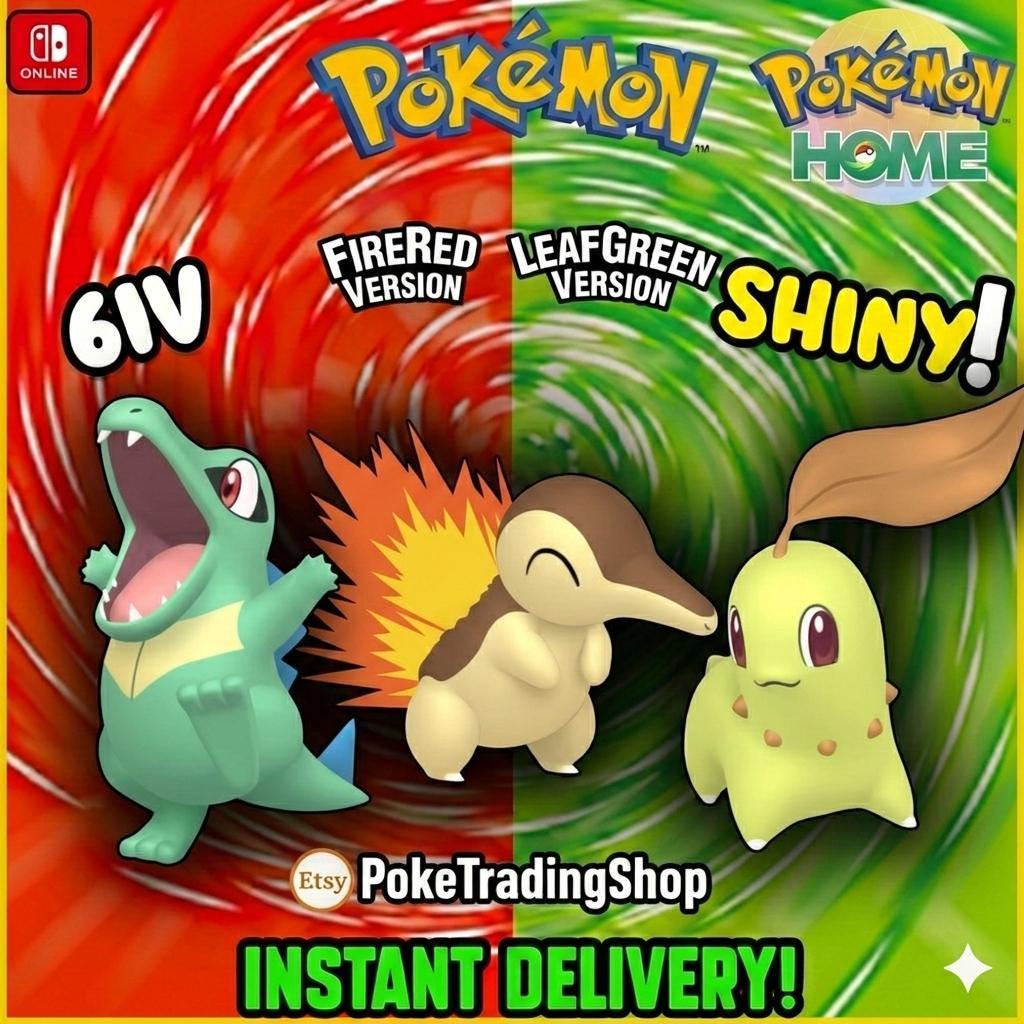 Foto de la carta Pokémon Pokémon FIRERED LEAFGREEN Auténtico INICIALES Shiny Totodile Cyndaquil Chikorita Transferencia a Pokemon Home Switch 2 30º Aniversario Pack