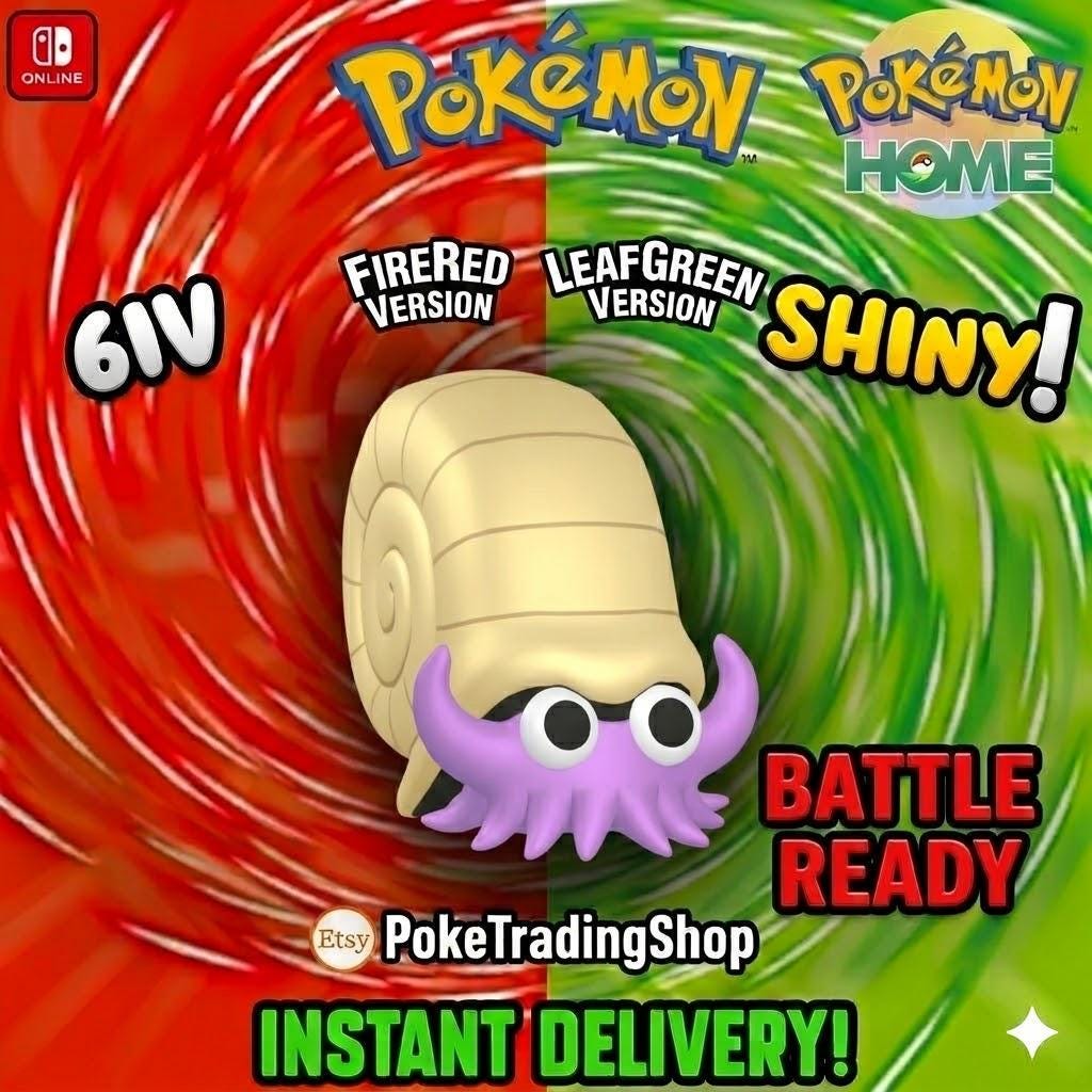 Foto de la carta Pokémon OMANYTE VARIOCROMÁTICO Pokémon Rojo Fuego Verde Hoja 6IV Competitivo Listo para la Batalla