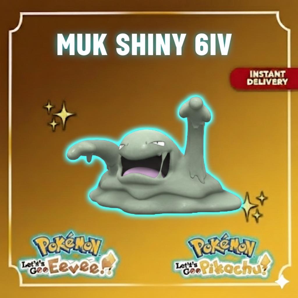 Shiny MUK Pokémon Lets Go Pikachu Eevee 6IV Competitive Battle Ready – Pokémon Let's Go Pokémon card photo