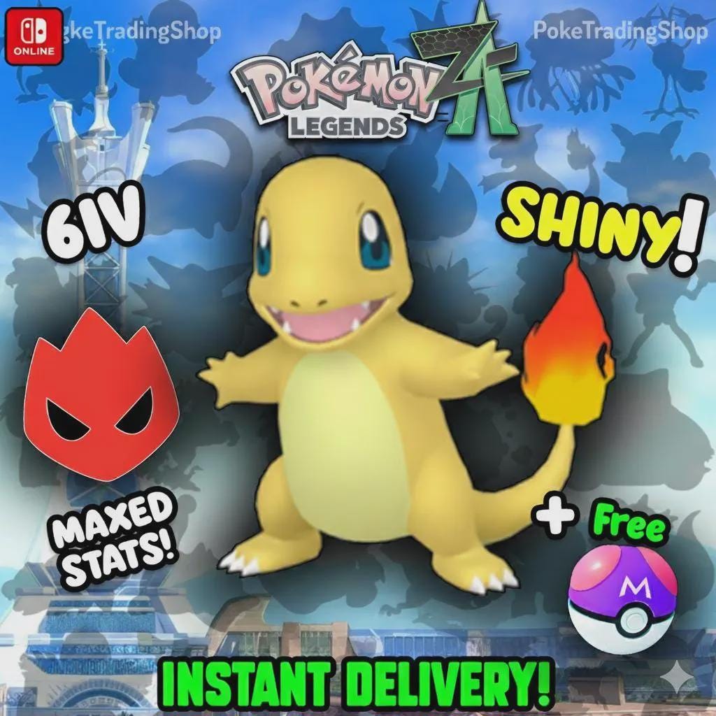 Foto de la carta Pokémon Charmander Alfa variocolor Leyendas ZA, 6IV Listo para el Combate Intercambio, Intercambio Pokémon Competitivo, Intercambio Instantáneo Nintendo Switch