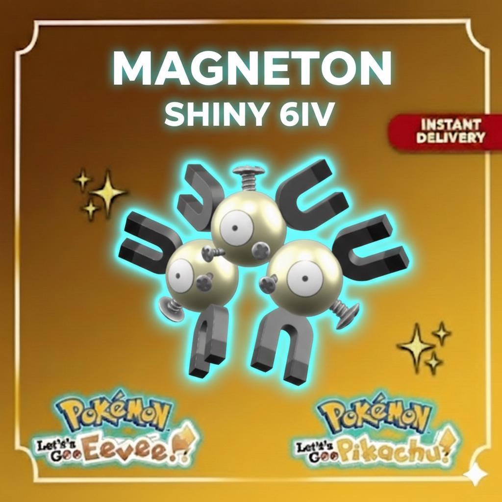 Shiny MAGNETON Pokémon Lets Go Pikachu Eevee 6IV Competitive Battle Ready – Pokémon Let's Go Pokémon card photo