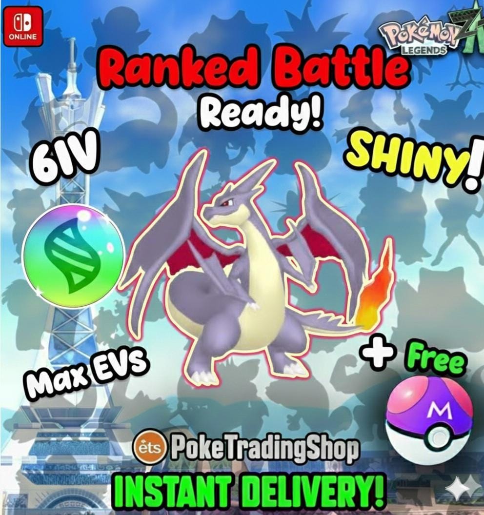 Foto de la carta Pokémon Pokemon LEGENDS ZA Alpha Shiny Charizard Y Mega Ready Ciudad Luminalia Región de KALOS Anillo Ígneo Maestro Listo para la Batalla 6IV Placa Alfa Transferencia a Home