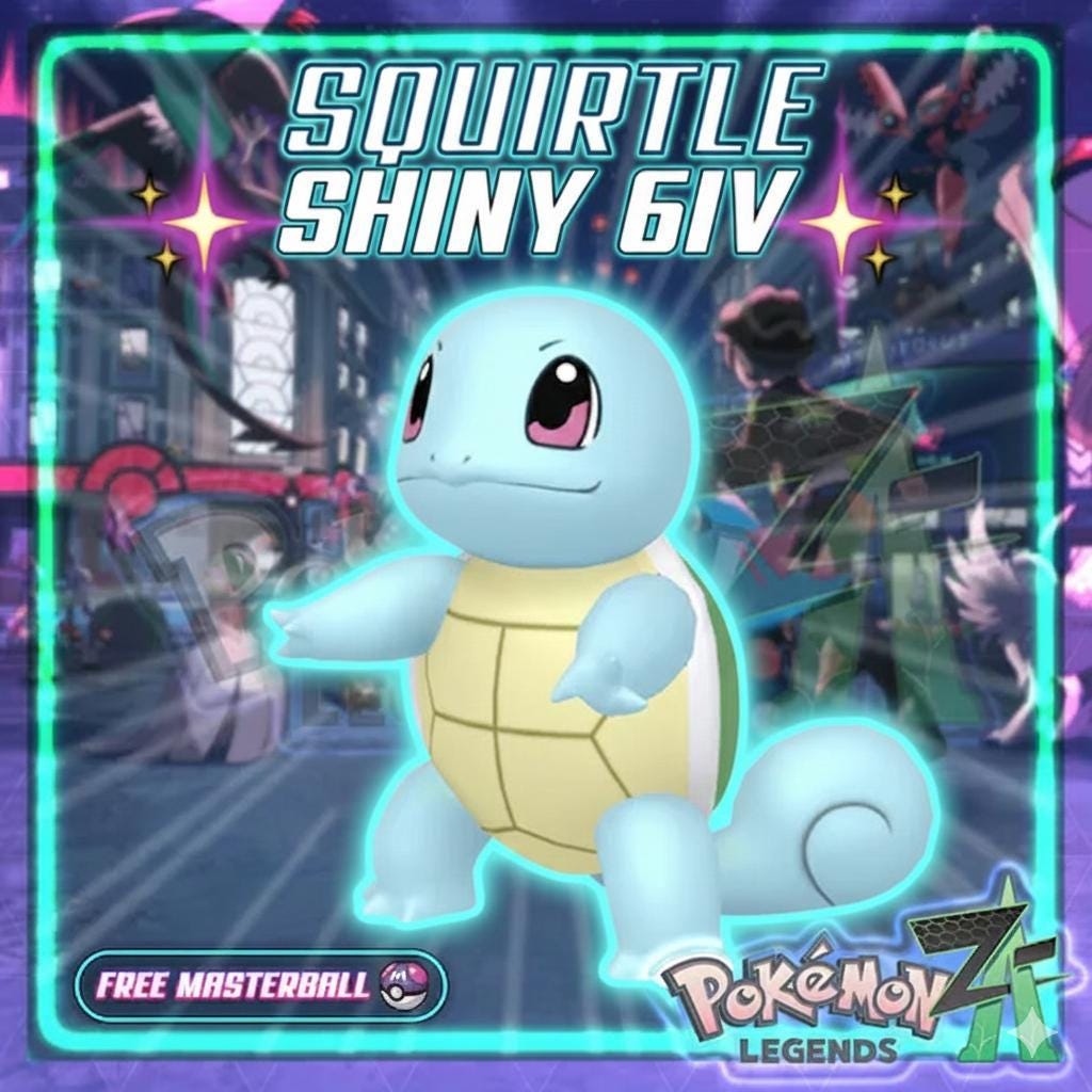 Shiny SQUIRTLE Pokémon Legends ZA 6IV Competitive Battle Ready Pokémon card photo