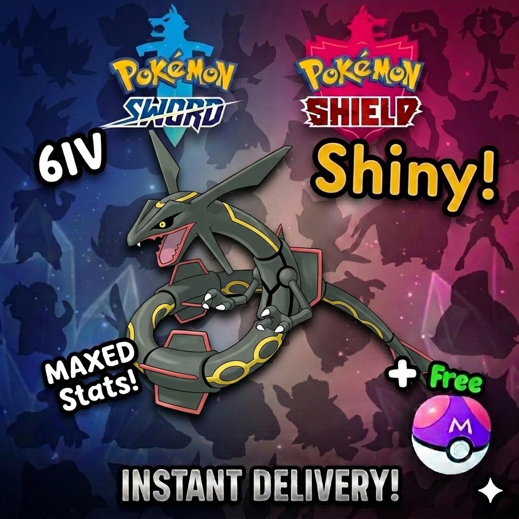 Shiny RAYQUAZA Pokemon Sword Shield 6IV Competitive Battle Ready – Sword & Shield Pokémon card photo