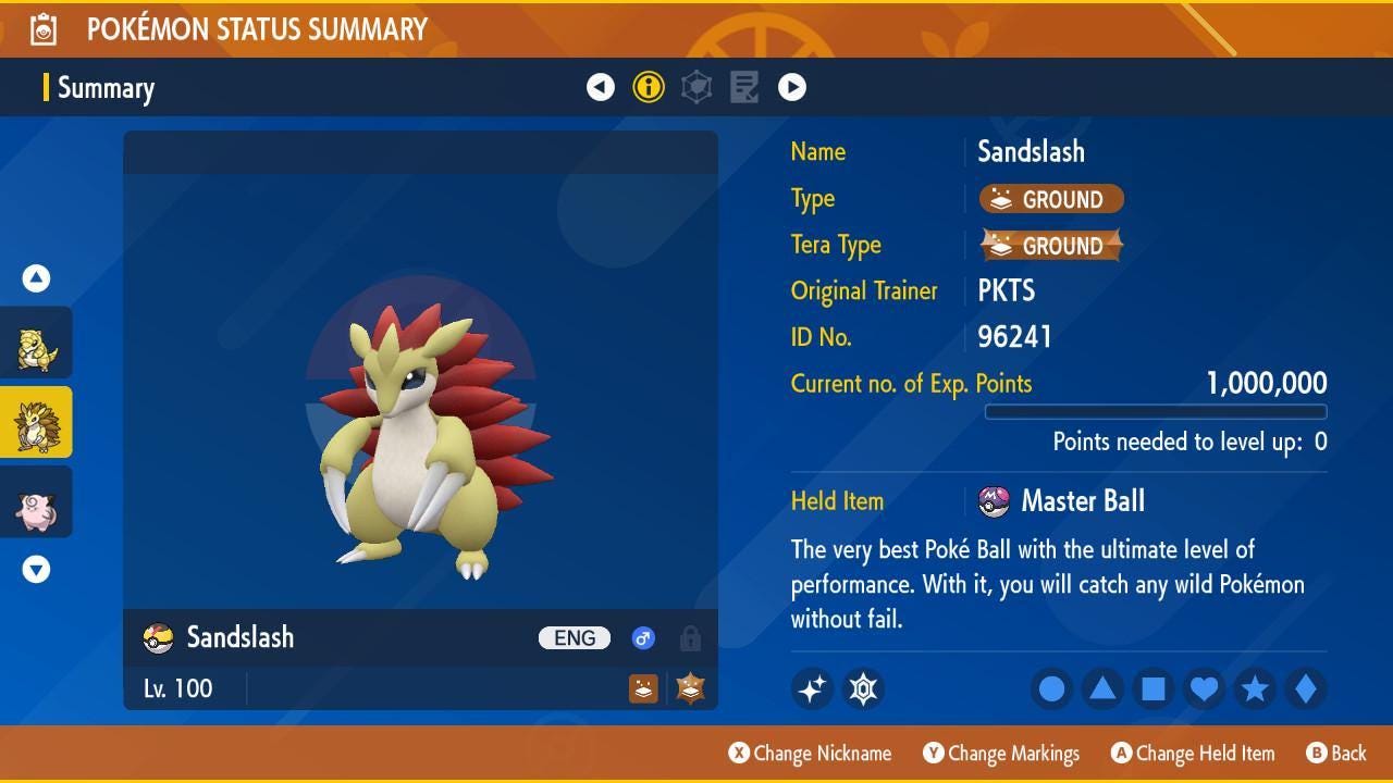 Foto de la carta Pokémon Pokemon Escarlata y Púrpura SANDSLASH Variocolor 6IV Listo para la Batalla Competitiva 2