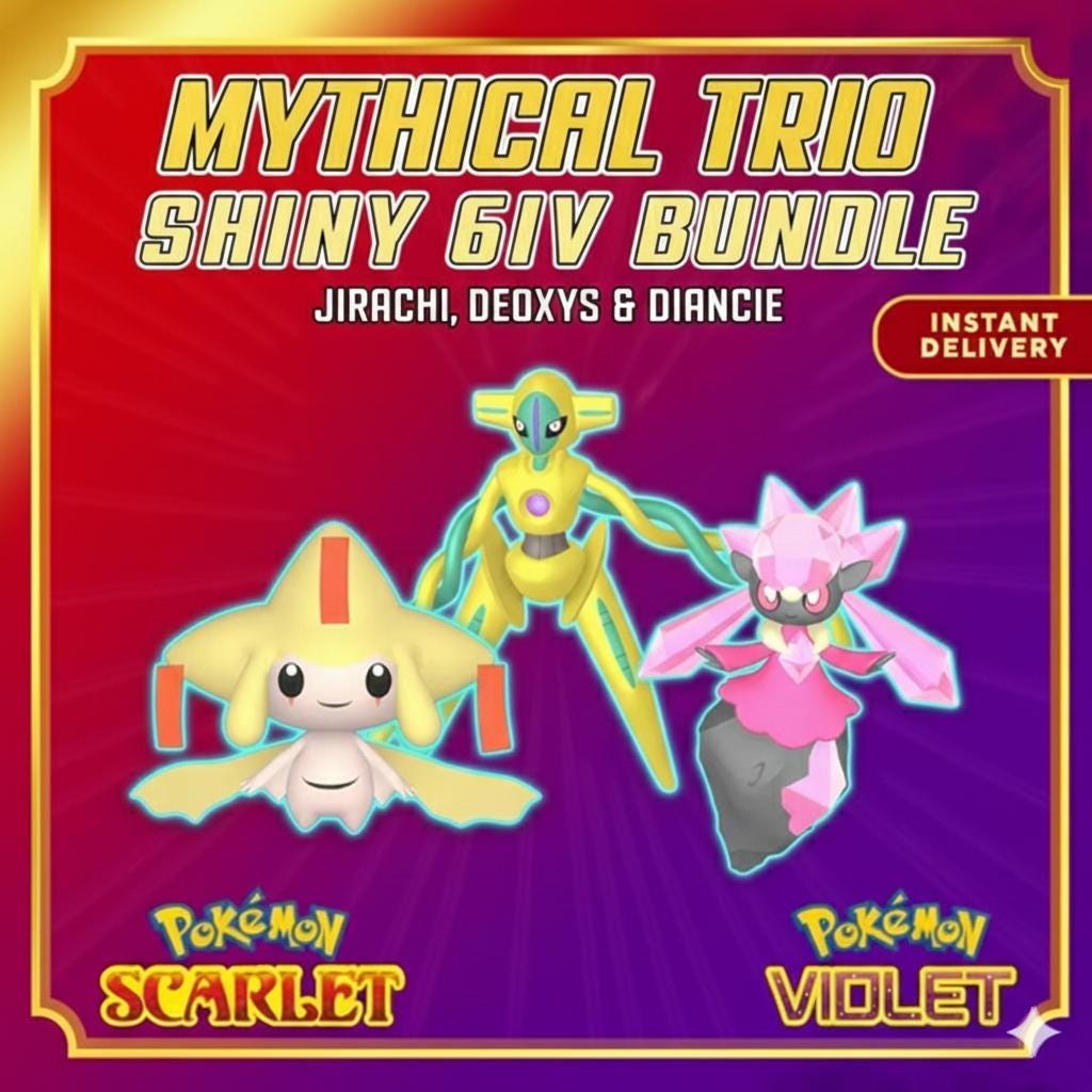 SHINY Jirachi, Deoxys, Diancie Bundle Pack 6IV EV Pokémon Scarlet and Violet 6IV Pokemon Free Shiny Switch 2 – Scarlet & Violet Bundles Pokémon card photo