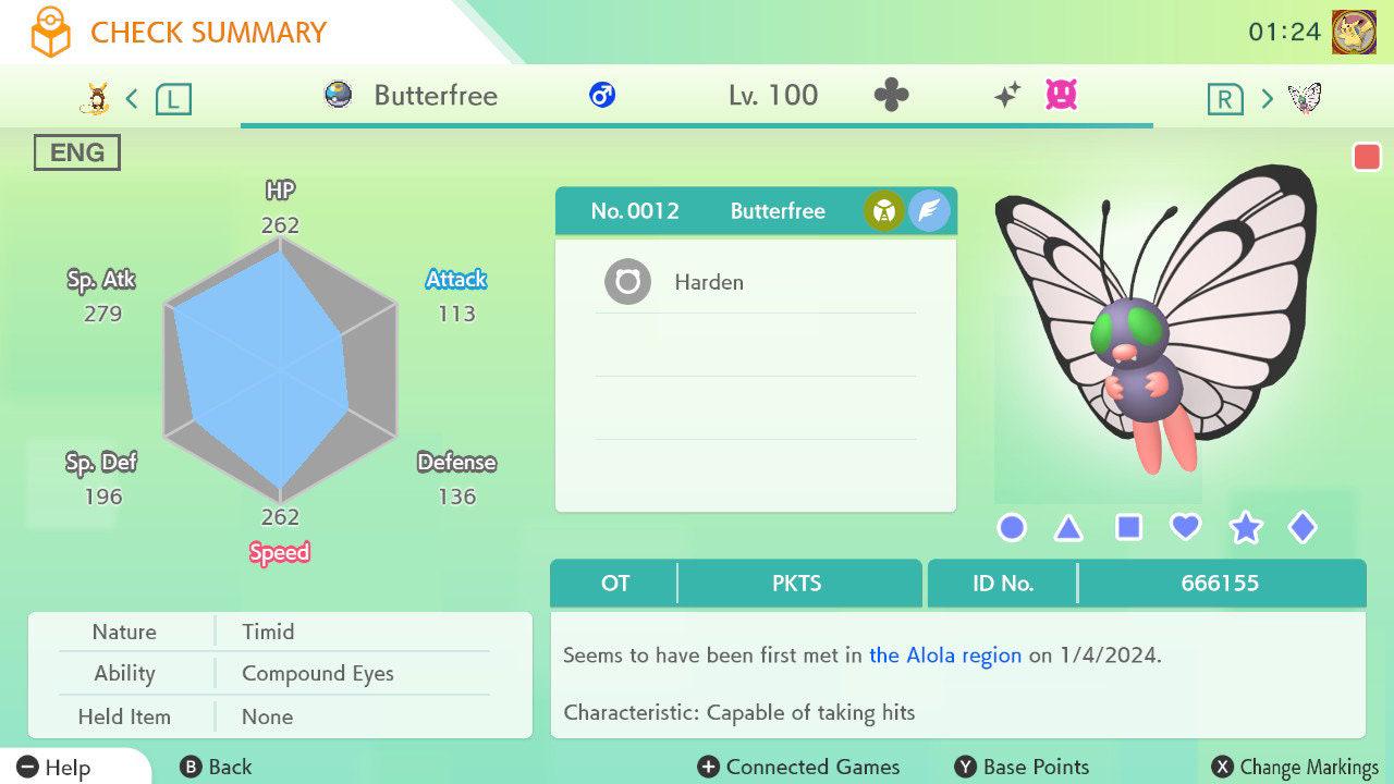 Shiny BUTTERFREE Pokémon HOME 6IV Competitive Battle Ready Pokémon card photo