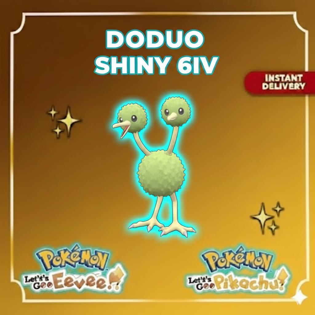 Shiny DODUO Pokémon Lets Go Pikachu Eevee 6IV Competitive Battle Ready – Pokémon Let's Go Pokémon card photo