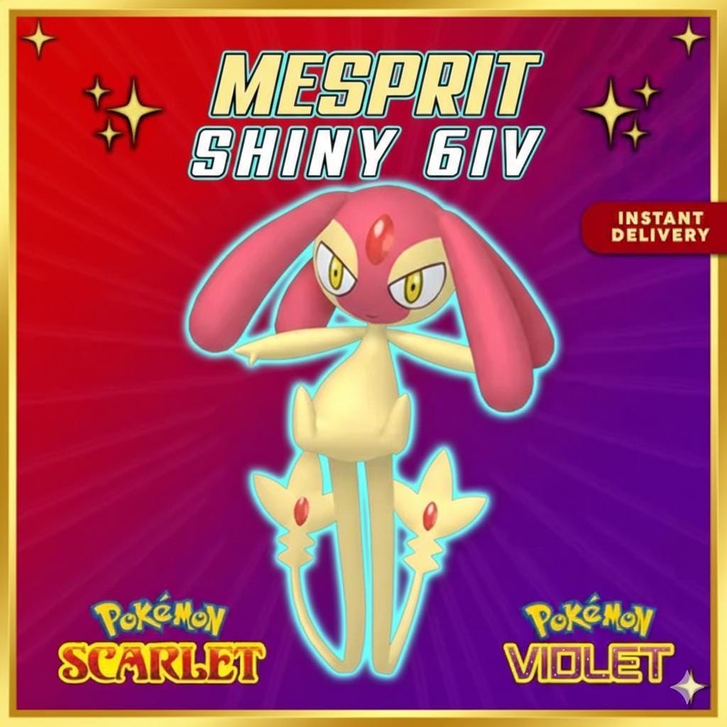 Foto de la carta Pokémon Shiny MESPRIT Pokémon Escarlata y Púrpura Pokémon Legendario Competitivo Listo para la Batalla Shiny Gratis Switch 2