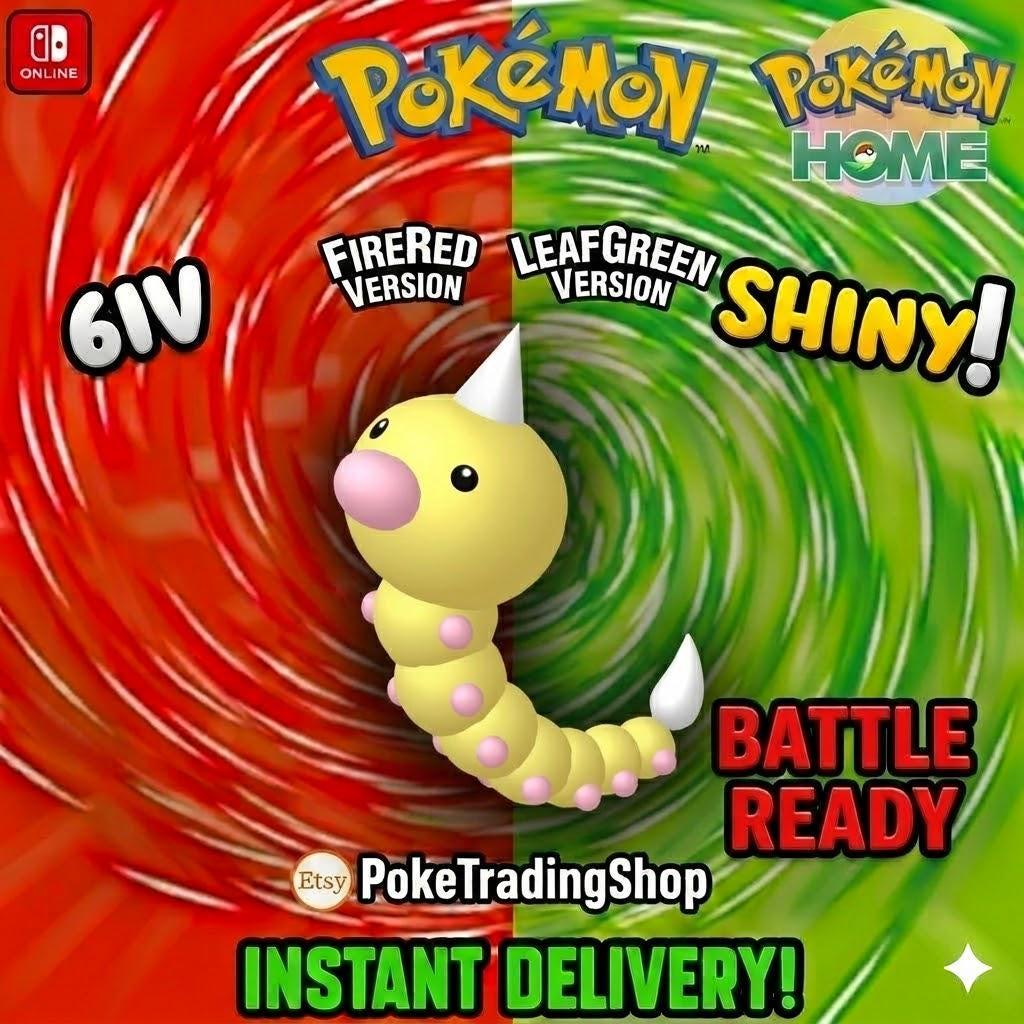 Foto de la carta Pokémon SHINY WEEDLE Pokémon Rojo Fuego Verde Hoja 6IV Listo para la Batalla Competitiva
