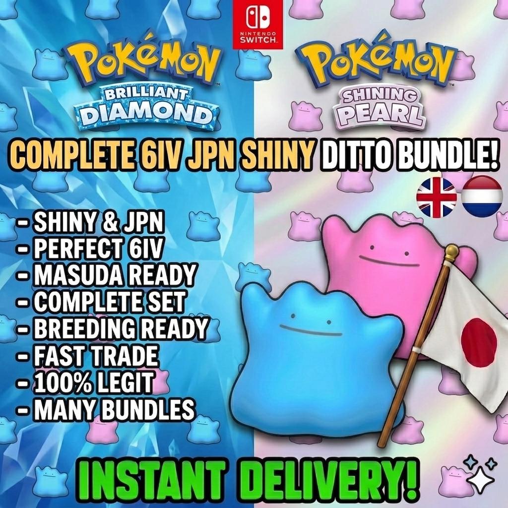 SHINY 6IV DITTO Bundle (Adamant, Modest, Timid, Jolly, Bold, Calm) Japanese Masuda Pokémon Brilliant Diamond Shining Pearl Breeding Pack – Brilliant Diamond & Shining Pearl Pokémon card photo