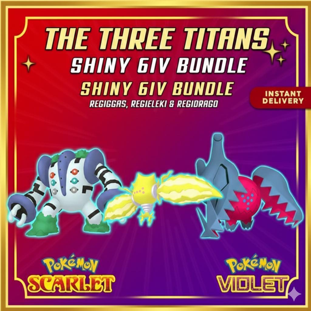 SHINY Regigigas, Regieleki, Regidraco Bundle Pack 6IV EV Pokémon Scarlet and Violet 6IV Pokemon Free Shiny Switch 2 – Scarlet & Violet Bundles Pokémon card photo