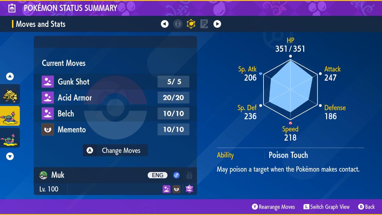 Foto de la carta Pokémon Muk de Alola variocolor Pokémon Escarlata y Púrpura 6IV Pokémon Legends ZA competitivo listo para la batalla + EVs Switch 2 2