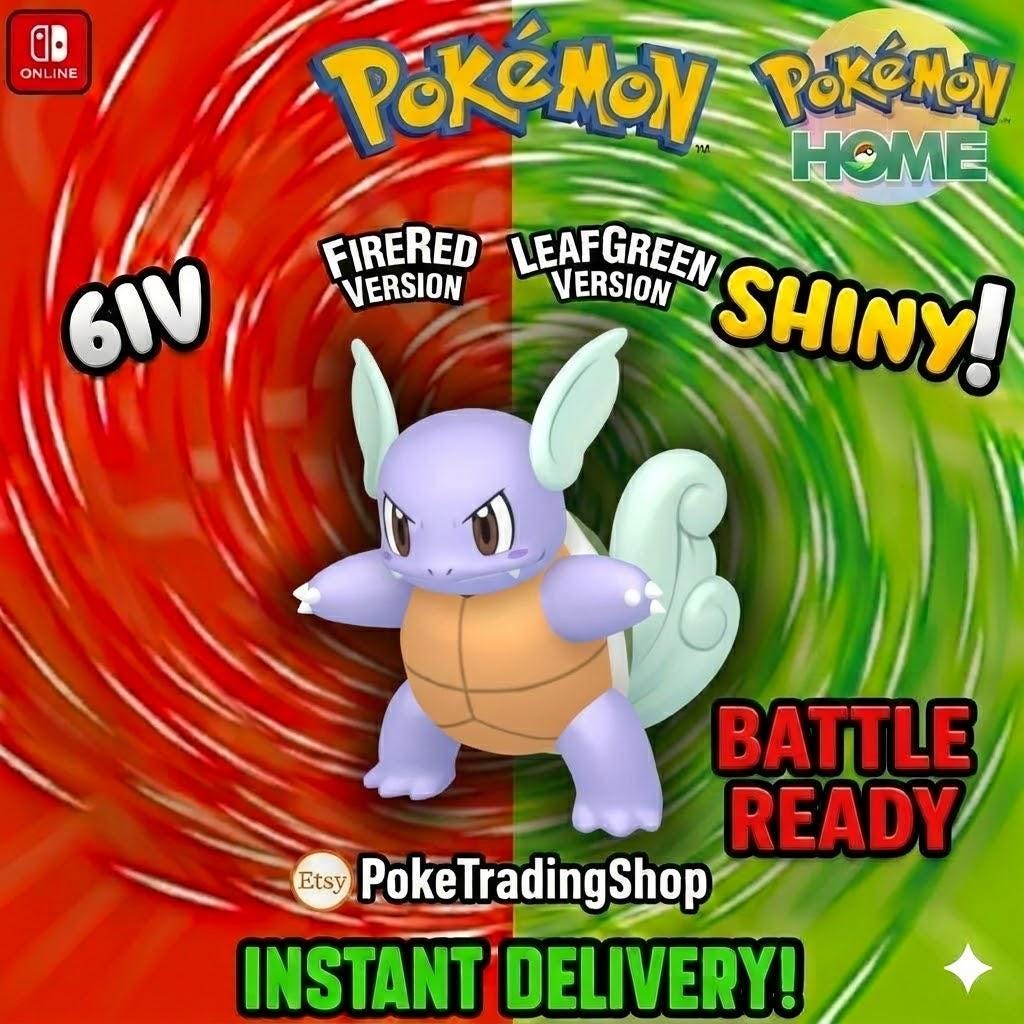 Foto de la carta Pokémon SHINY WARTORTLE Pokémon Rojo Fuego Verde Hoja 6IV Listo para la Batalla Competitiva