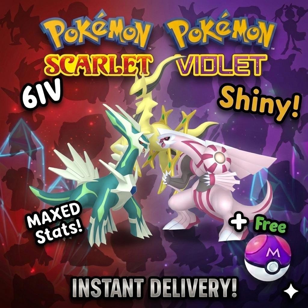 SHINY Dialga, Palkia, Arceus Bundle Pack 6IV EV Pokémon Scarlet and Violet 6IV Competitive Battle Ready – Scarlet & Violet Bundles Pokémon card photo