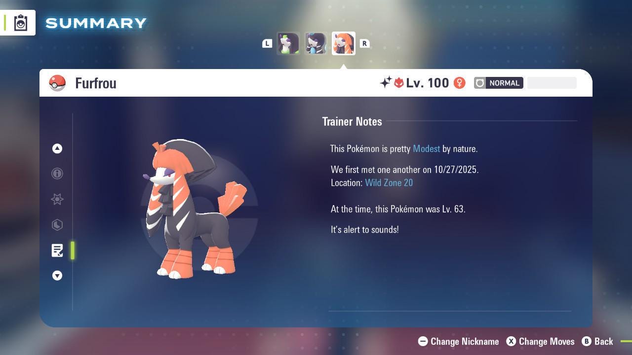 Shiny Alpha Kabuki Furfrou Pokémon Legends ZA 6IV Competitive Battle Ready Pokémon card photo 2