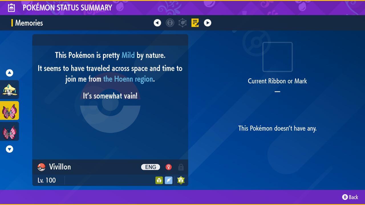 Shiny Meadow VIVILLON Pokémon Scarlet and Violet 6IV Pokemon Competitive Battle Ready Free Shiny Switch 2 Pokémon card photo 3