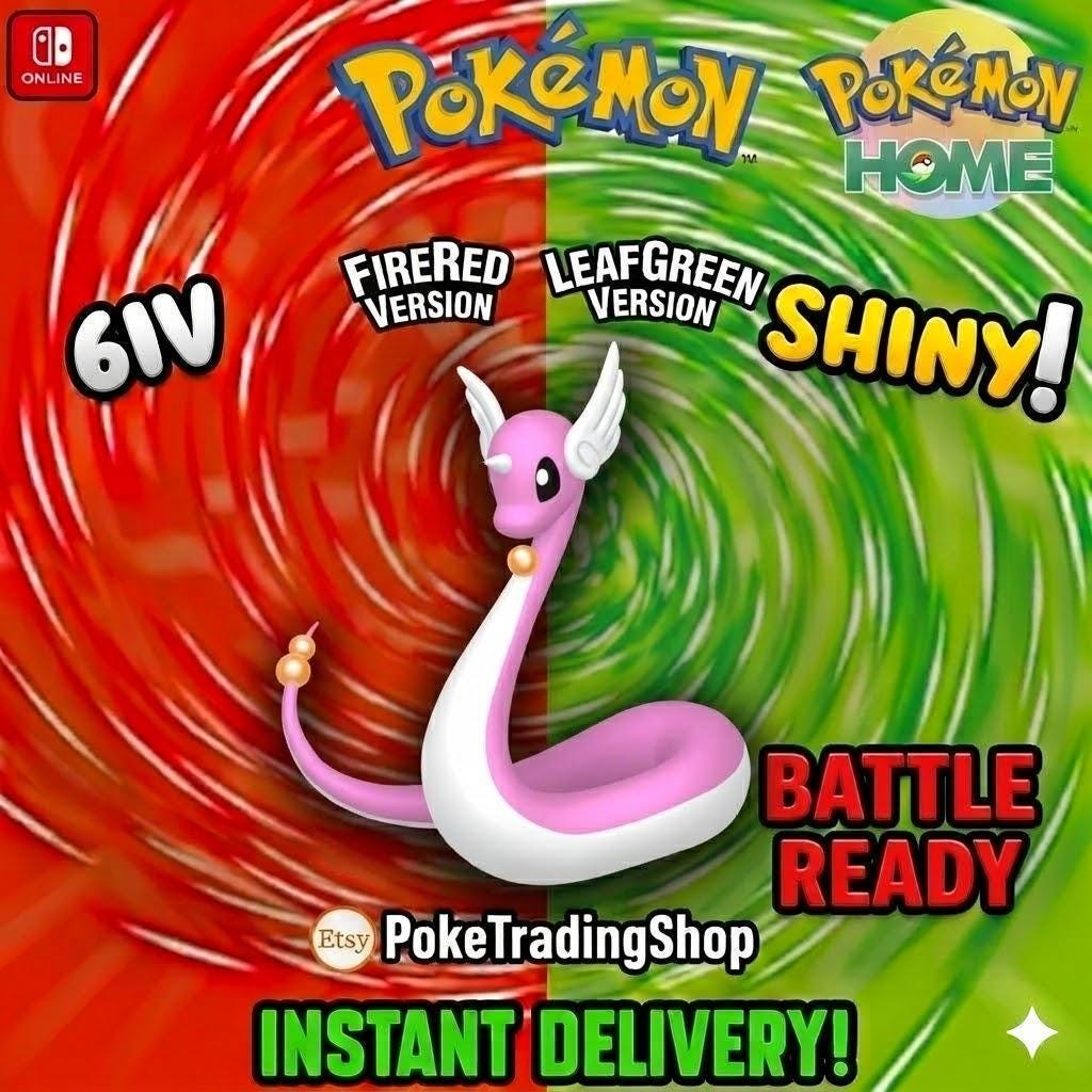 Foto de la carta Pokémon DRAGONAIR VARIOCROMÁTICO Pokémon Rojo Fuego Verde Hoja 6IV Competitivo Listo para la Batalla