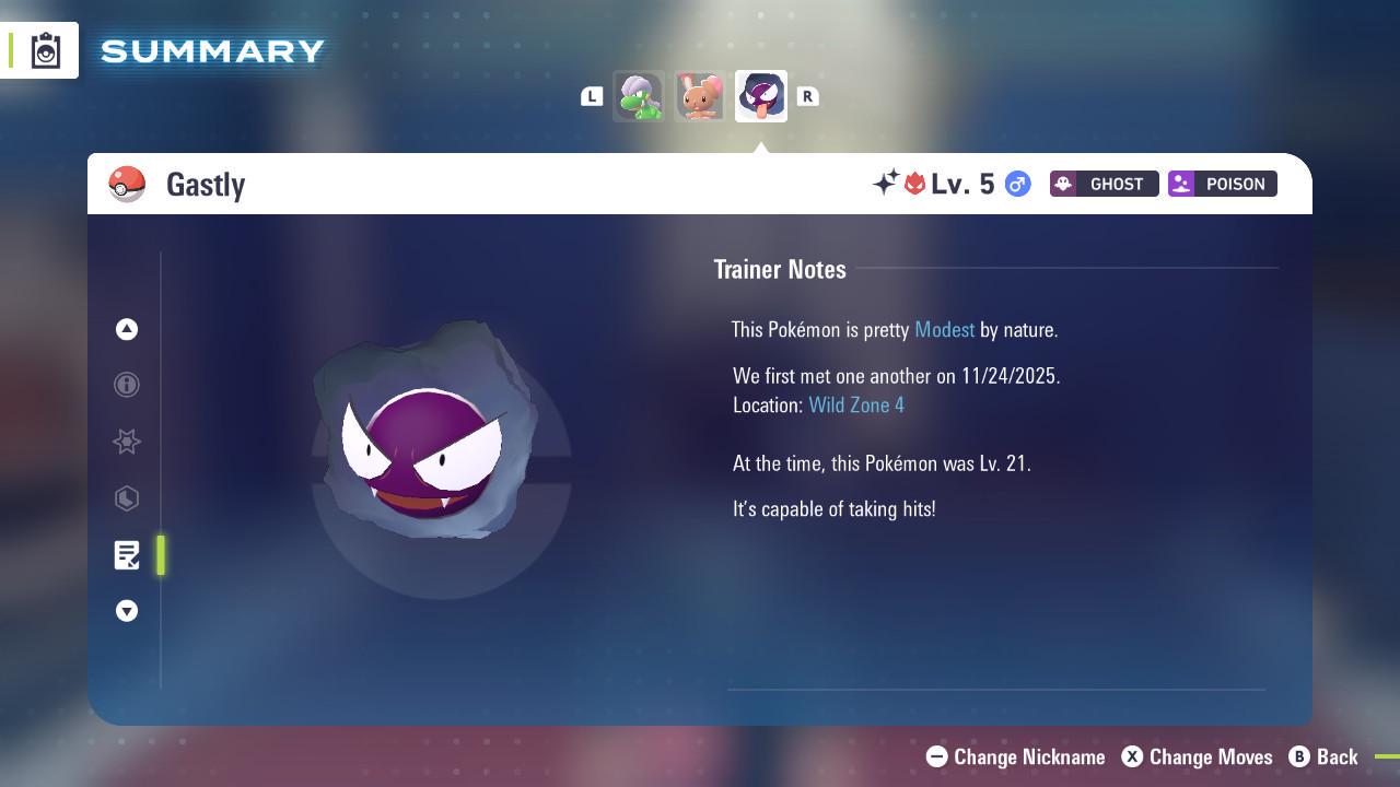 Pokemon Za Lvl 5 Modest SHINY ALPHA 6IV Gastly Pokémon Legends ZA 6IV Competitive Battle Ready Pokémon card photo 4