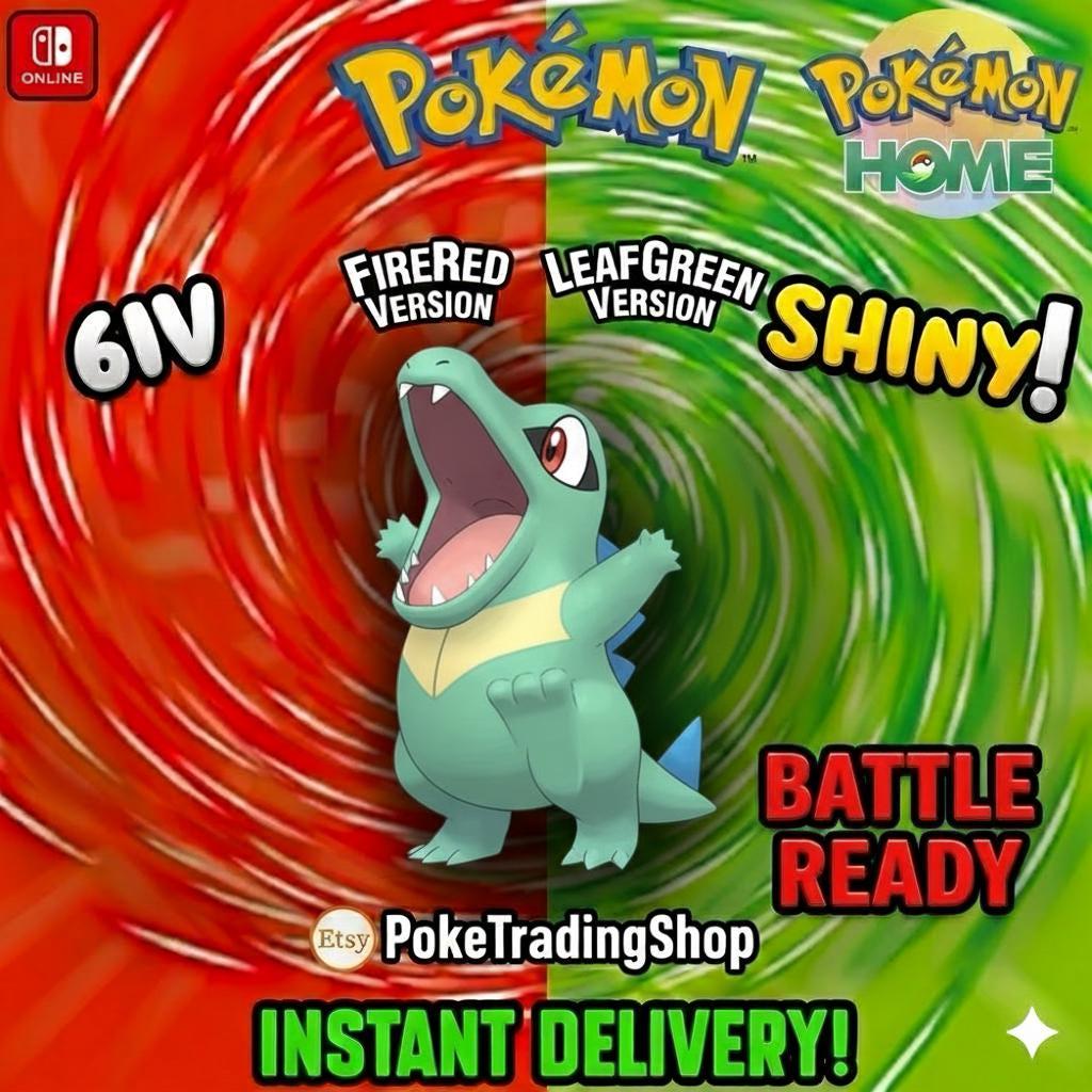 Foto de la carta Pokémon TOTODILE VARIOCROMÁTICO Pokémon Rojo Fuego Verde Hoja 6IV Competitivo Listo para la Batalla