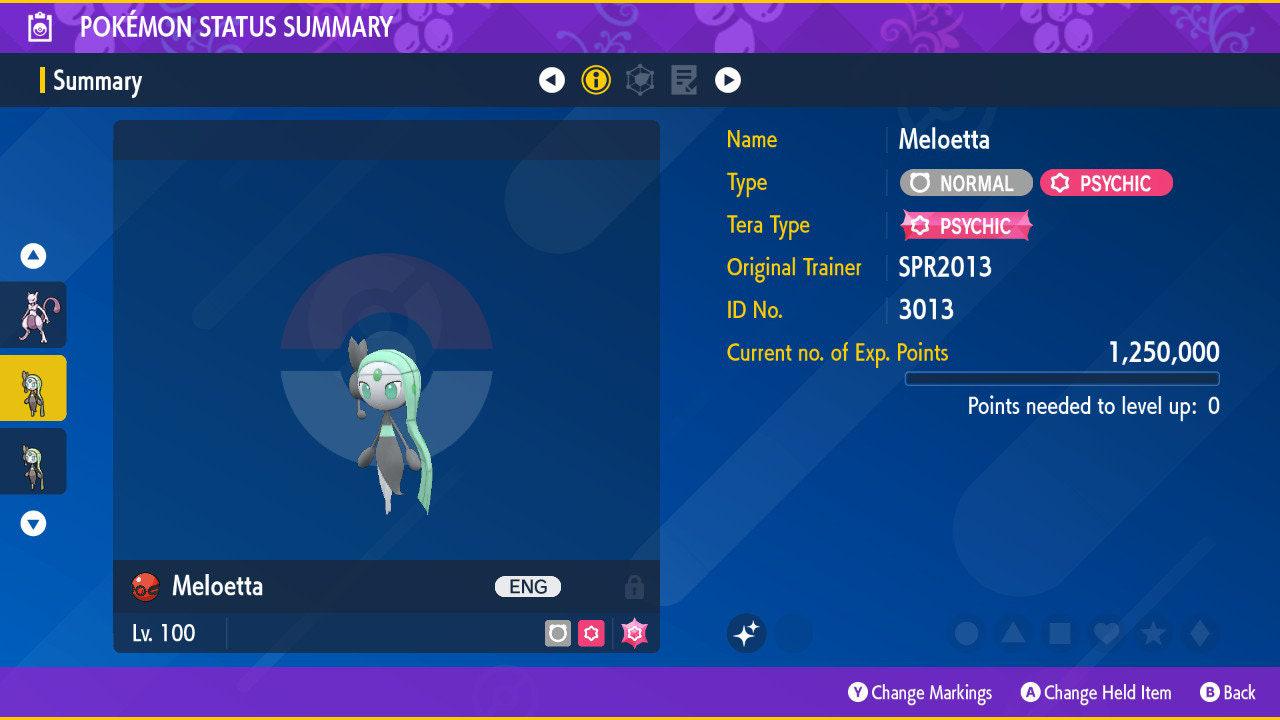Foto de la carta Pokémon MELOETTA Shiny Pokémon Escarlata y Violeta 6IV Pokémon Competitivo Pokémon Mítico Pokédex Pokérus 2