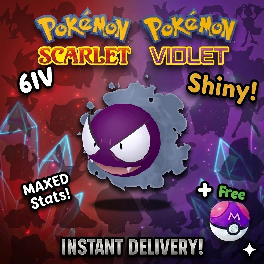 Shiny GASTLY Pokémon Scarlet Violet 6IV Competitive Battle Ready Pokémon card photo