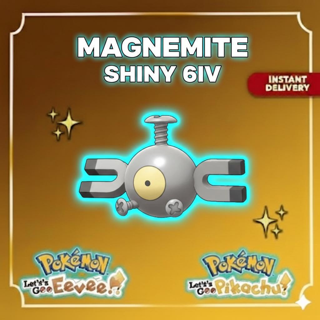 Shiny MAGNEMITE Pokémon Lets Go Pikachu Eevee 6IV Competitive Battle Ready – Pokémon Let's Go Pokémon card photo